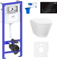 Комплект Lavinia Boho Унитаз подвесной Elegant Rimless 3308101R + Крышка-сиденье Elegant 33290700 с микролифтом + Инсталляция RelFix 38010010 + Кнопка RelFix 380501MB матовая черная, хром + Дозатор RelFix 38040010