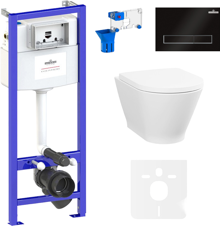 Комплект Lavinia Boho Унитаз подвесной Elegant Rimless 3308101R + Крышка-сиденье Elegant 33290700 с микролифтом + Инсталляция RelFix 38010010 + Кнопка RelFix 380501MB матовая черная, хром + Дозатор RelFix 38040010