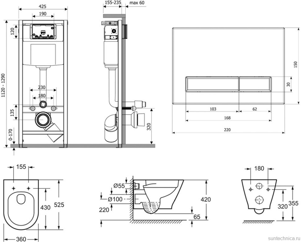 Комплект Lavinia Boho Унитаз подвесной Elegant Rimless 3308101R + Крышка-сиденье Elegant 33290700 с микролифтом + Инсталляция RelFix 38010010 + Кнопка RelFix 380501MB матовая черная, хром + Дозатор RelFix 38040010