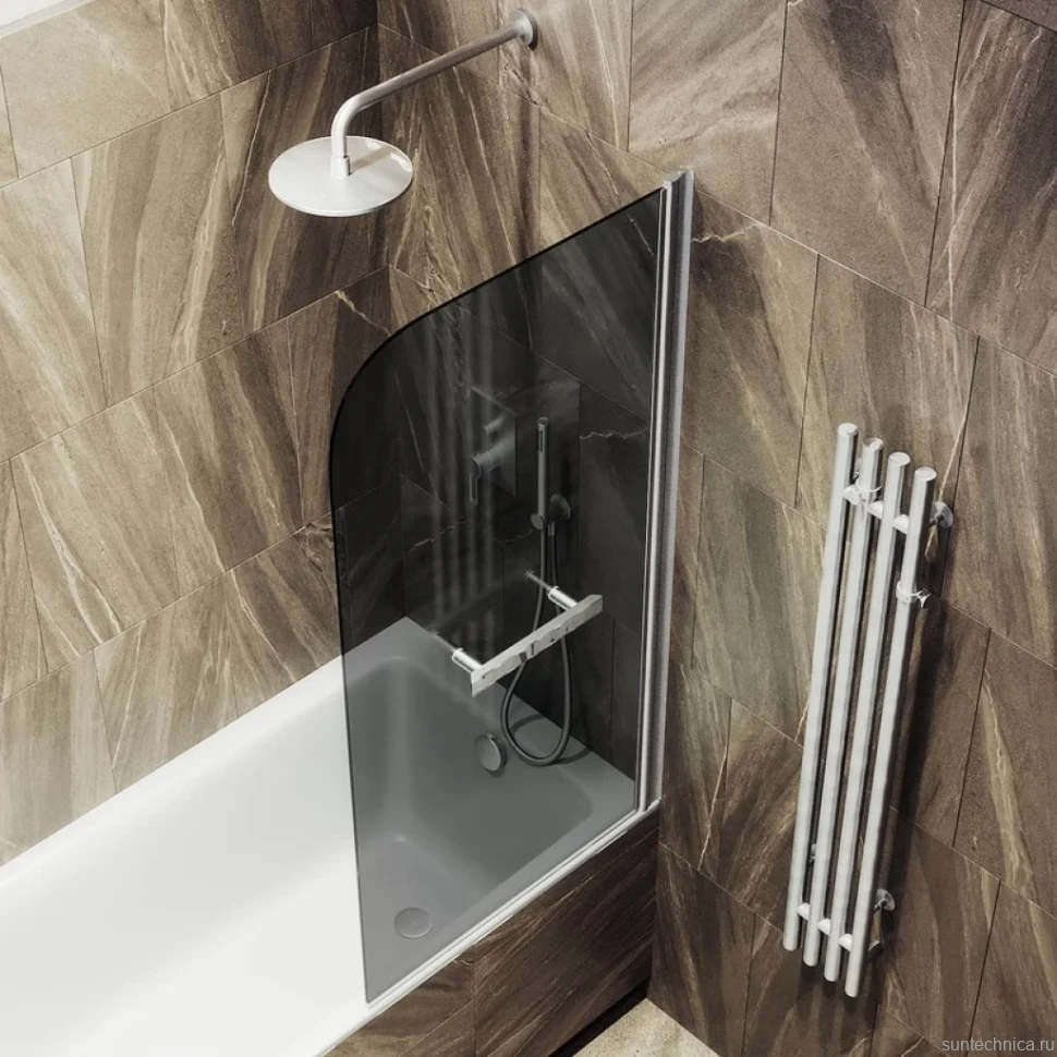 Шторка на ванну Maybahglass MGV-779-5 60x140, профиль матовый хром, стекло графит