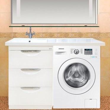 Тумба с раковиной Misty Куба 60 белая, под стиральную машину L