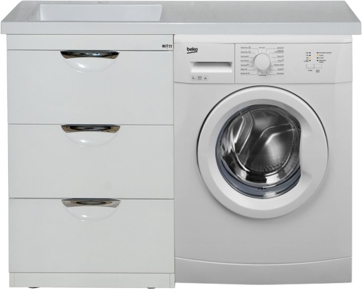 Тумба с раковиной Misty Куба 60 белая, под стиральную машину L