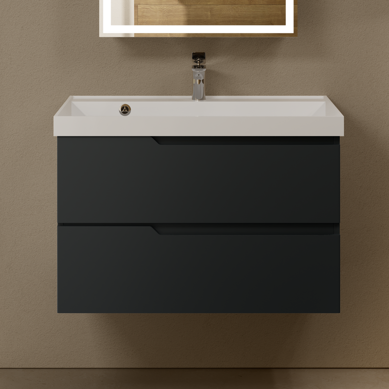 Тумба с раковиной AQUAme S3 80 подвесная, 2 ящика, антрацит