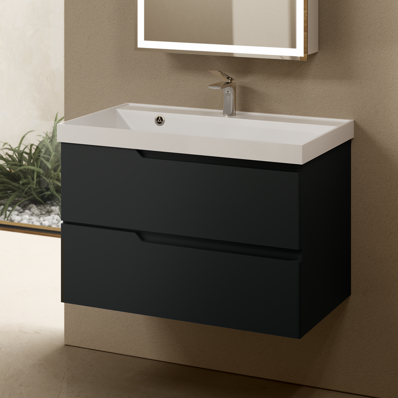 Тумба с раковиной AQUAme S3 80 подвесная, 2 ящика, антрацит