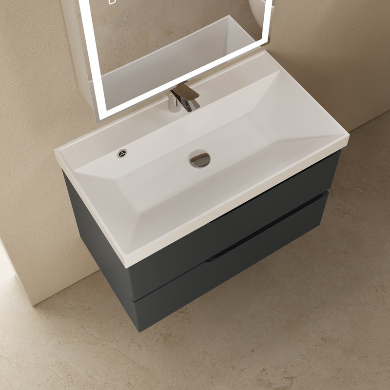 Тумба с раковиной AQUAme S3 80 подвесная, 2 ящика, антрацит