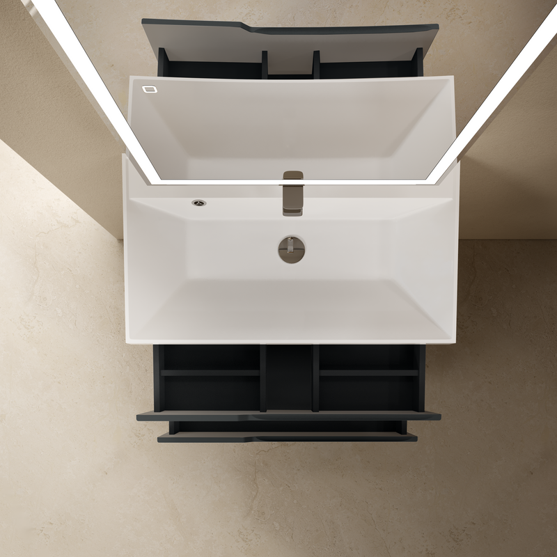 Тумба с раковиной AQUAme S3 80 подвесная, 2 ящика, антрацит