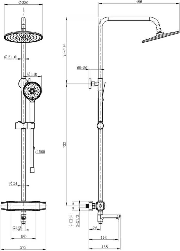 Душевая стойка Wonzon & Woghand WW-B3035-A3-BG брашированное золото