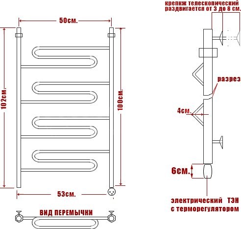 Полотенцесушитель электрический Ника Curve ЛЗ 100/50 лев
