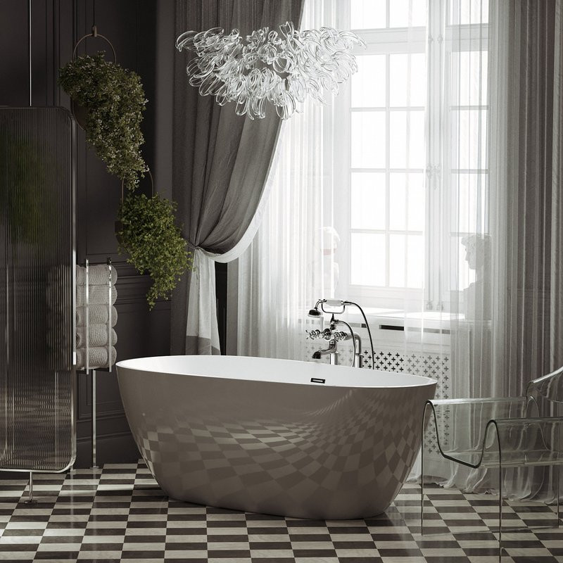 Акриловая ванна Sancos Avocado FB18 170x80 см, отдельностоящая, белая, овальная, с каркасом, со сливом-переливом