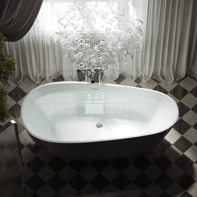 Акриловая ванна Sancos Avocado FB18 170x80 см, отдельностоящая, белая, овальная, с каркасом, со сливом-переливом