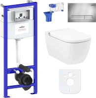 Комплект Lavinia Boho Унитаз подвесной Smart V-Clean 3359101R безободковый, с микролифтом + Инсталляция RelFix 38010010 + Кнопка RelFix 3805001C хром + Дозатор RelFix 38040010