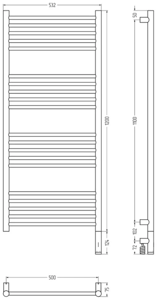 Полотенцесушитель электрический Сунержа Богема 3.1 15-6005-1250 130x55 см, подключение справа, темный титан муар, лесенка