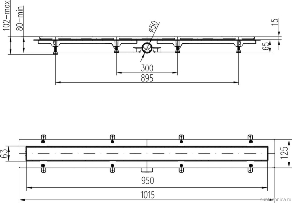 Душевой трап (лоток) MCH Chudej Square CH950/50SN 95 см, решетка хром, с сифоном