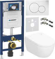 Комплект Умный унитаз Geberit AquaClean Alba безободковый, с биде + Инсталляция Duofix UP 320 111.300.00.5 + Кнопка Sigma 01 115.770.11.5 белая + Звукоизоляция + Крепления 111.815.00.1 к стене