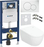 Комплект Умный унитаз Geberit AquaClean Alba безободковый, с биде + Инсталляция Duofix UP 320 111.300.00.5 + Кнопка Sigma 01 115.770.11.5 белая + Звукоизоляция + Крепления 111.815.00.1 к стене