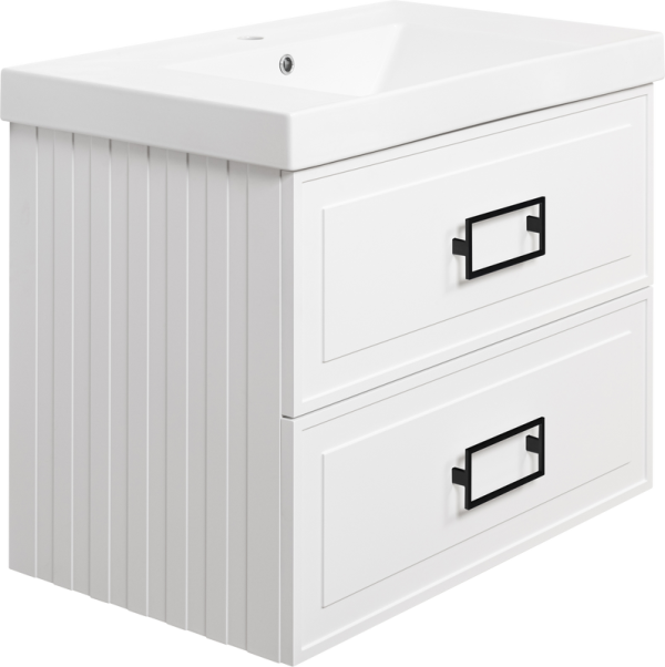 Тумба с раковиной La Fenice Cubo Twin 80 подвесная, bianco, ручки черные, раковина Cubo 80