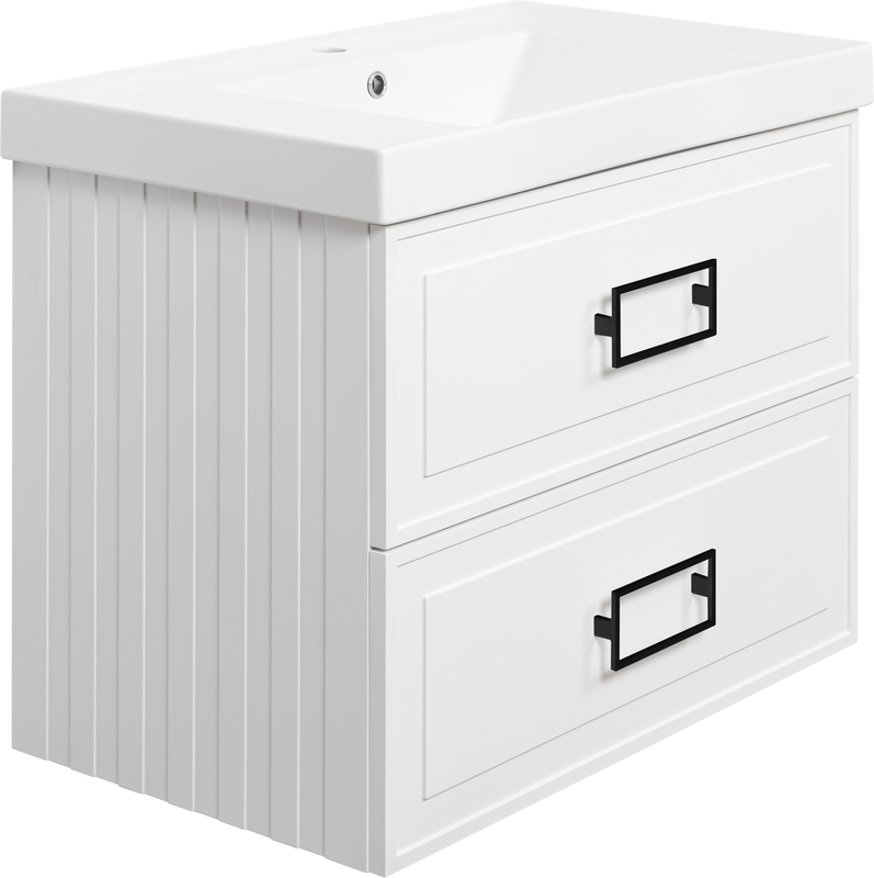 Тумба с раковиной La Fenice Cubo Twin 80 подвесная, bianco, ручки черные, раковина Cubo 80