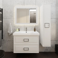Тумба с раковиной La Fenice Cubo Twin 80 подвесная, bianco, ручки черные, раковина Cubo 80