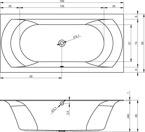 Акриловая ванна Riho Linares 190x90 см, встраиваемая, белая, на ножках