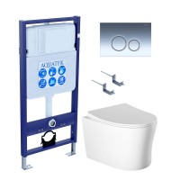 Комплект Унитаз подвесной AQUATEK Ника AQ2009-00 безободковый, с микролифтом + Инсталляция Standard INS-0000012 + Комплект креплений KKI-0000002 + Кнопка KDI-0000018 хром