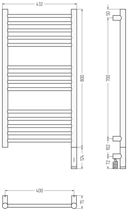 Полотенцесушитель электрический Сунержа Богема 3.1 020-6005-8040 90x45 см, подключение справа, шампань, лесенка