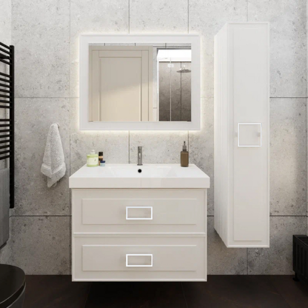 Мебель для ванной комнаты La Fenice Cubo Twin 80 белая, ручки белые