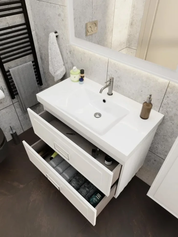 Мебель для ванной комнаты La Fenice Cubo Twin 80 белая, ручки белые
