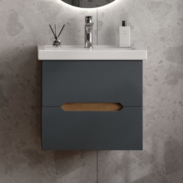 Тумба под раковину без столешницы Onika Айленд 60 подвесная, графит, дуб крафт золотой