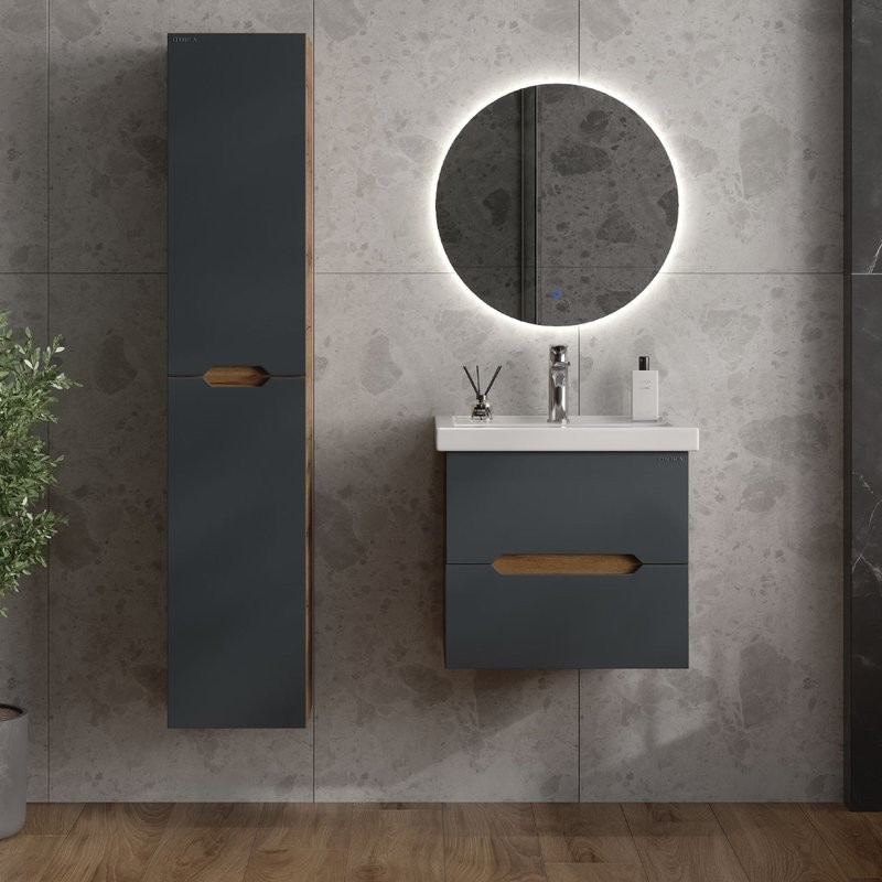 Тумба под раковину без столешницы Onika Айленд 60 подвесная, графит, дуб крафт золотой