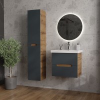 Тумба под раковину без столешницы Onika Айленд 60 подвесная, графит, дуб крафт золотой