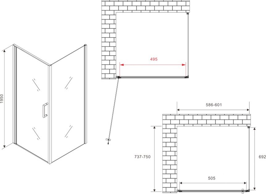 Душевой уголок Abber Sonnenstrand AG04060-S75 75x60, профиль хром, стекло прозрачное