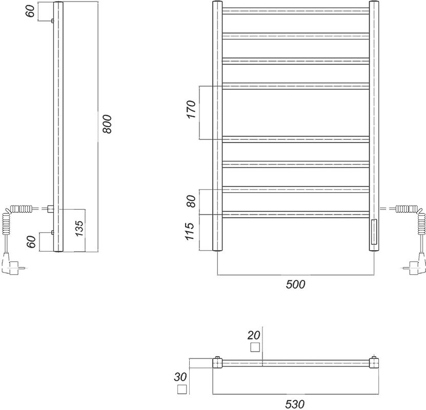 Полотенцесушитель электрический Domoterm Квадро DMT П8 50x80, белый, R