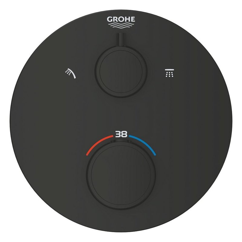 Внешняя часть термостата для душа GROHE Grohtherm на 2 потребителя, круглая, матовый черный (1022082430)