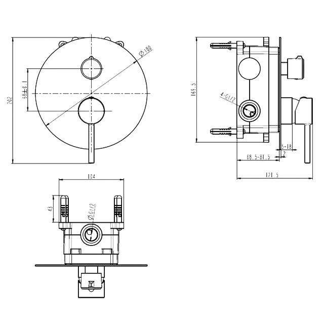 Встраиваемый смеситель для душа и ванны Caprigo Don 53-552-crm хром