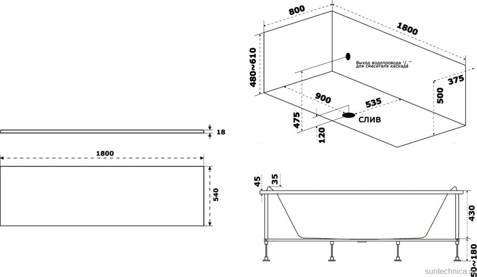 Акриловая ванна Bas Мале 180x80 см, пристенная, белая + ремкомплект Good Door