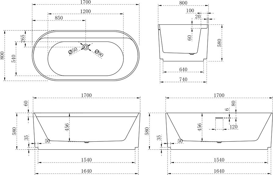 Акриловая ванна Abber AB9444MW 170x80 см, отдельностоящая, белая матовая, овальная, с каркасом, со сливом-переливом
