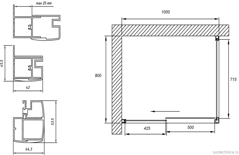 Душевой уголок Vegas Glass ZP+ZPV NOVO 100*80 07 10 профиль матовый хром, стекло сатин