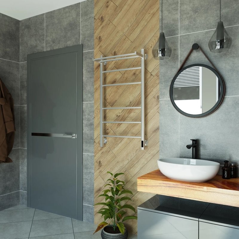 Полотенцесушитель электрический Grota Alto 530х1000 NM EL 100x55 см, подключение справа, слева, скрытое подключение справа, матовый хром, лесенка, с полкой