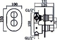 Термостатический смеситель встраиваемый Plumberia Selection Ixo XOT5050NO С ВНУТРЕННЕЙ ЧАСТЬЮ, для ванный с душем, матовый черный