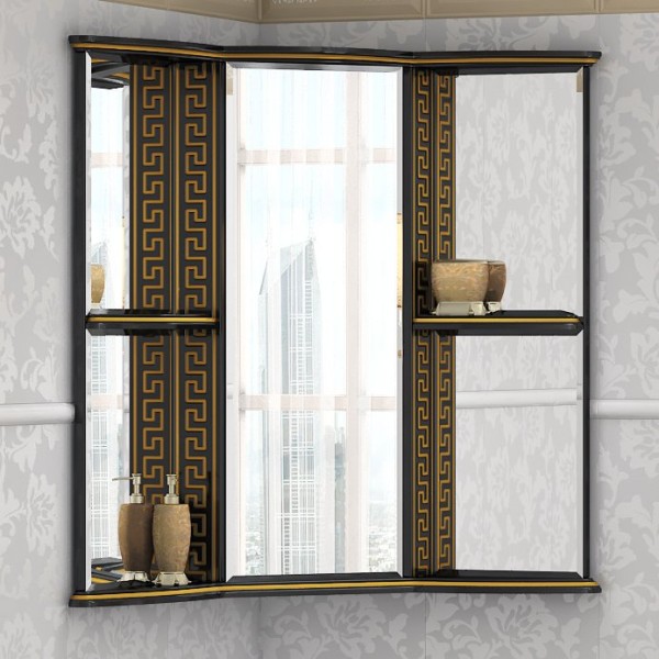 Угловой зеркальный шкаф Misty Olimpia Lux L 60 черная патина, с подсветкой