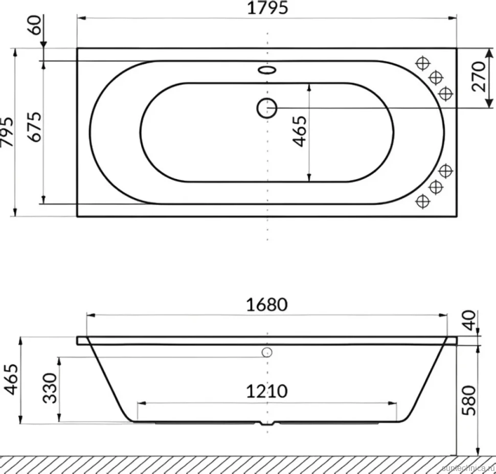 Акриловая ванна Excellent Oceana Line 180x80 см, встраиваемая, с гидромассажем, белая, с каркасом, со сливом-переливом, фурнитура золото
