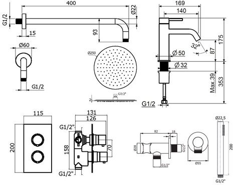 Комплект для ванной Plumberia Selection Ixo KITXOT18QNO53 С ВНУТРЕННЕЙ ЧАСТЬЮ, черный матовый