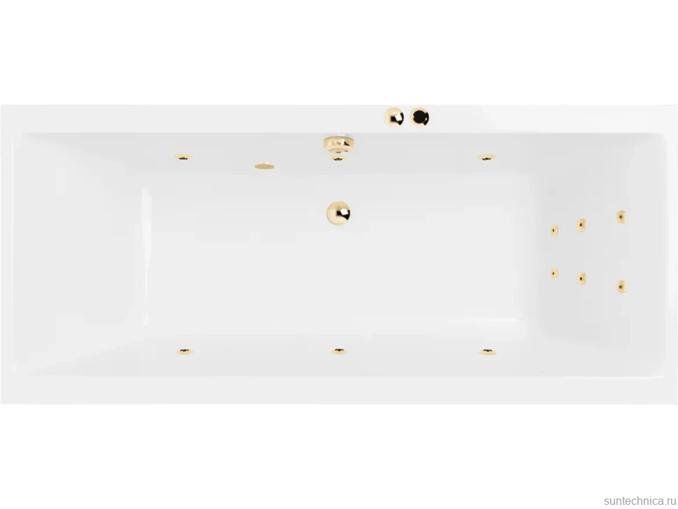 Акриловая ванна Excellent Pryzmat Line 200x90 см, встраиваемая, с гидромассажем, белая, с каркасом, со сливом-переливом, фурнитура золото