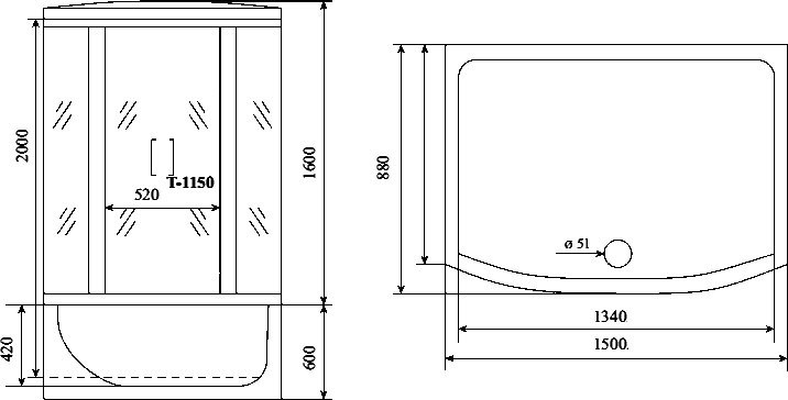 Душевая кабина Timo Standart T-6650SF Silver Fabric с высоким поддоном