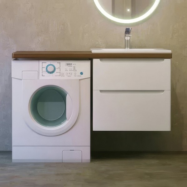 Тумба под раковину со столешницей Jorno Wood 120 под стиральную машину, белая