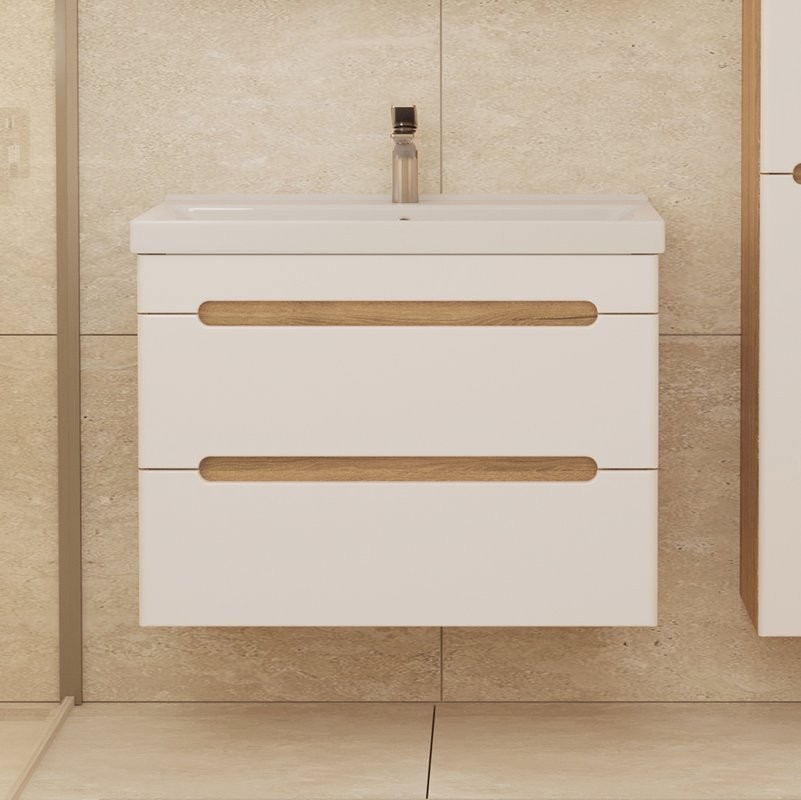 Тумба с раковиной SanStar Diva 80 подвесная, матовая белая, дуб вотан, раковина Fest 80