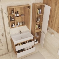 Тумба с раковиной SanStar Diva 80 подвесная, матовая белая, дуб вотан, раковина Fest 80