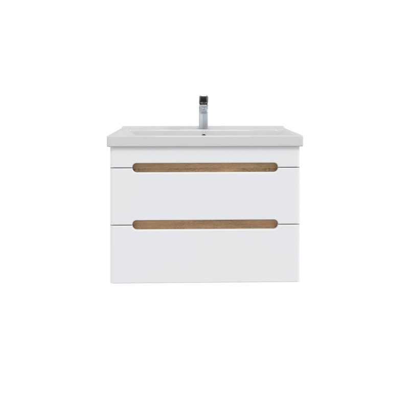 Тумба с раковиной SanStar Diva 80 подвесная, матовая белая, дуб вотан, раковина Fest 80