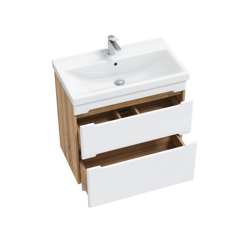 Тумба с раковиной SanStar Diva 80 подвесная, матовая белая, дуб вотан, раковина Fest 80