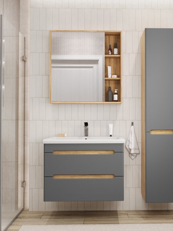 Мебель для ванной комнаты SanStar Diva 70 подвесная, графит софт, дуб вотан, раковина Como 70